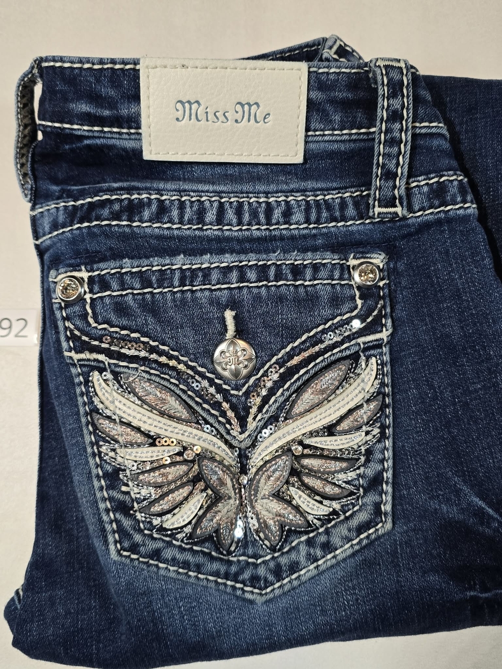 Miss Me Women's Dark Blue Embellished Pocket Jeans Sz. 25